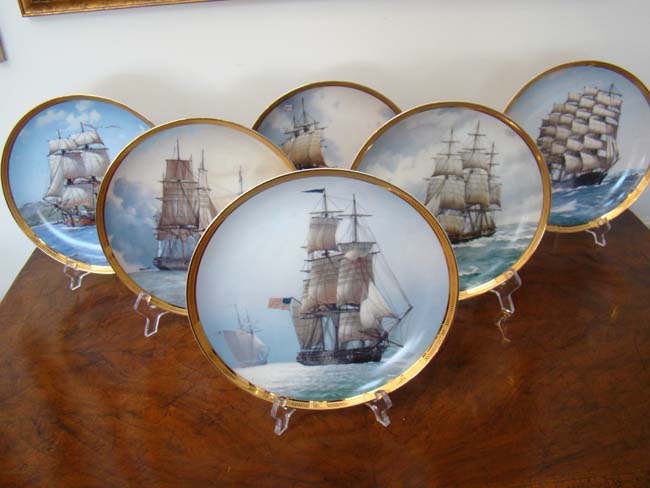 A beautiful Franklin Mint Limited Edition set of 6 plates depicting "The Great Ships of the Golden Age of Sail" issued in 1986
